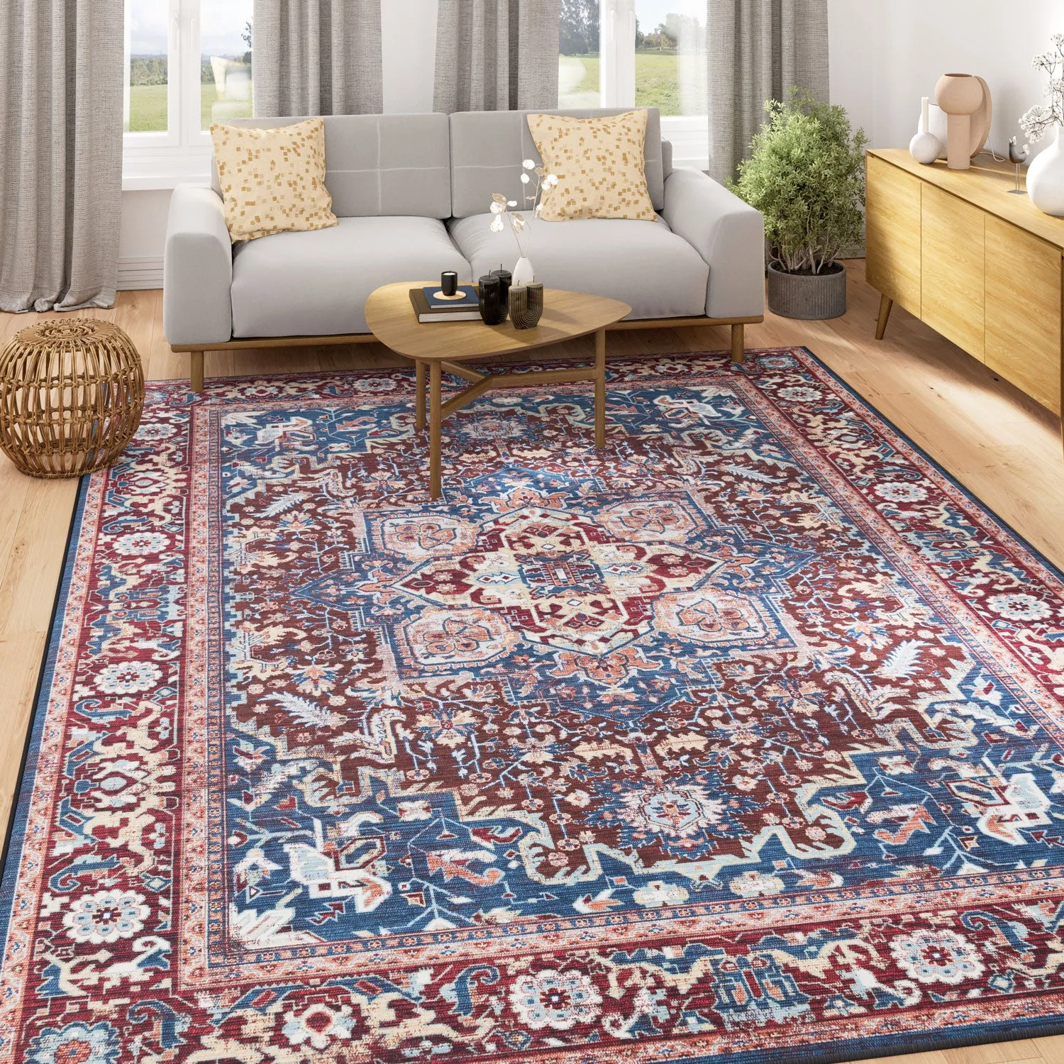 Washable Distressed Earthy Vintage Rug - Bonnie