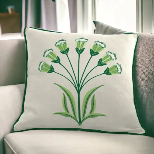 White & Green Flower Print Cushion 45cm