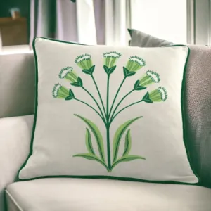 White & Green Flower Print Cushion 45cm